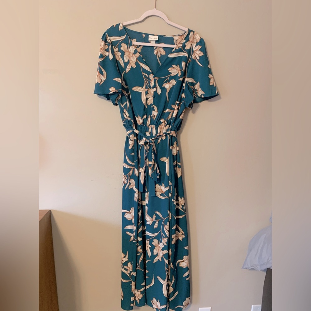 Ava & Viv Teal Floral Dress in a 1X